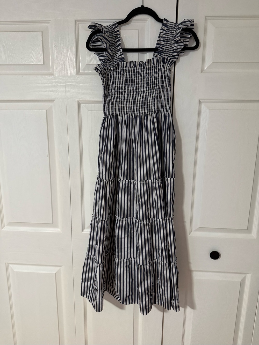 Hill House Navy and White Striped Smocked Midi Dress - Picture 2 of 3